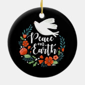 白黒·ダブ·ピースオン·アース·クリスマス セラミックオーナメント (裏面)