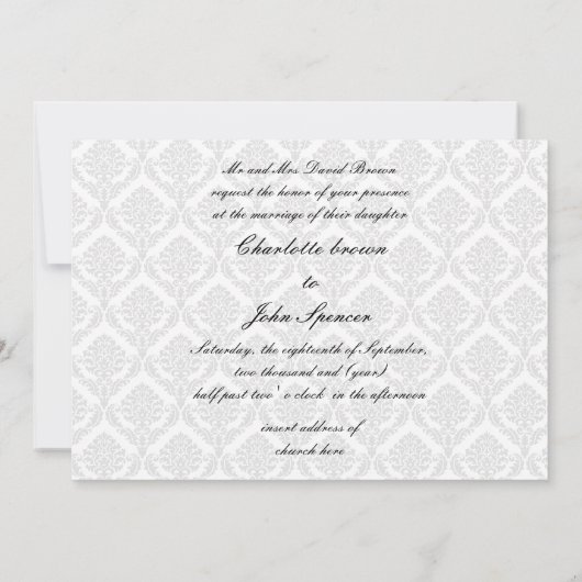 「白黒」ダマスクの結婚式招待状 招待状 (裏面)