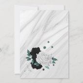 白黒&ティール(緑がかった色)ブルーフローラ誕生日パーティー 招待状 (裏面)