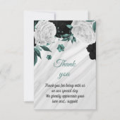 白黒&ティール(緑がかった色)植物大理石 サンキューカード (正面)