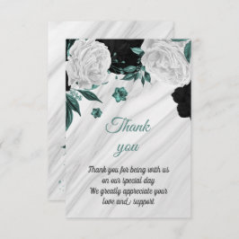 白黒&ティール（緑がかった色）植物大理石 サンキューカード