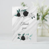 白黒&ティール(緑がかった色)植物大理石 サンキューカード (スタンド正面)