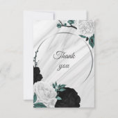 白黒&ティール(緑がかった色)植物大理石 サンキューカード (正面)