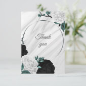 白黒&ティール(緑がかった色)植物大理石 サンキューカード (スタンド正面)