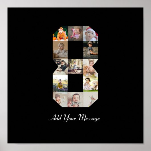 白黒 ナンバー8 フォト コラージュ ポスター (正面)