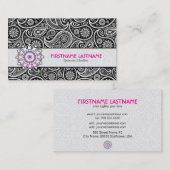 白黒&ピンクエレガントペイズリーパターン 名刺 (正面/裏面)
