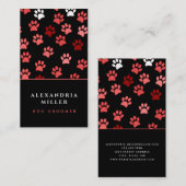 白黒&ピンクドッグポープリント |犬のグルーミング 名刺 (正面/裏面)