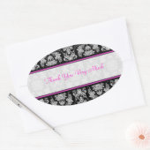 白黒&ピンクヴィンテージバロック花柄 楕円形シール (封筒)