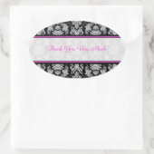 白黒&ピンクヴィンテージバロック花柄 楕円形シール (バッグ)