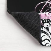白黒&ピンクヴィンテージフローラダマスクパターン マウスパッド (コーナー)