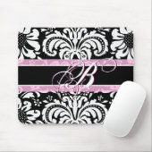 白黒&ピンクヴィンテージフローラダマスクパターン マウスパッド (マウス)