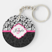 白黒&ピンクヴィンテージフローラダマスク キーホルダー (裏面)