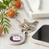 白黒&ピンクヴィンテージフローラダマスク キーホルダー (側面)