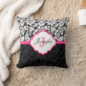 白黒&ピンクヴィンテージフローラダマスク クッション (ブランケット)