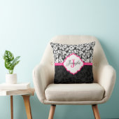 白黒&ピンクヴィンテージフローラダマスク クッション (椅子)