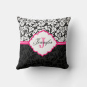 白黒&ピンクヴィンテージフローラダマスク クッション (裏面)