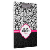 白黒&ピンクヴィンテージフローラダマスク クリップボード (右)