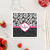 白黒&ピンクヴィンテージフローラダマスク スタンダードカクテルナプキン (インサイチュ)