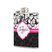 白黒&ピンクヴィンテージフローラダマスク フラスク (左)