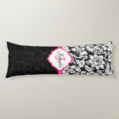 白黒&ピンクヴィンテージフローラダマスク ボディピロー (正面)