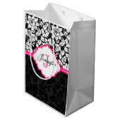 白黒&ピンクヴィンテージフローラダマスク ミディアムペーパーバッグ (裏面アングル)