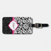 白黒&ピンクヴィンテージフローラダマスク ラゲッジタグ (正面横)