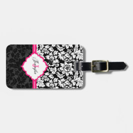 白黒&ピンクヴィンテージフローラダマスク ラゲッジタグ