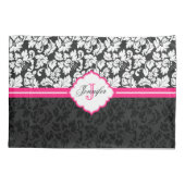 白黒&ピンクヴィンテージフローラダマスク 枕カバー (裏面)