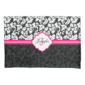 白黒&ピンクヴィンテージフローラダマスク 枕カバー (正面)