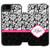 白黒&ピンクヴィンテージフローラダマスク INCIPIO iPhoneウォレットケース (フォリオオープン)