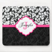 白黒&ピンクヴィンテージフローラマスク2 マウスパッド (正面)