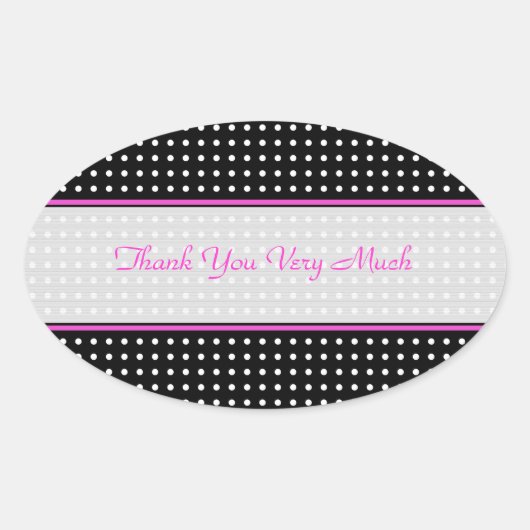 白黒&ピンクヴィンテージポルカドットパターン 楕円形シール (正面)