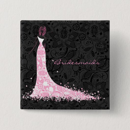 白黒&ピンク結婚ズドレス&ヴィンテージレース 缶バッジ (正面)