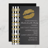 白黒&フェイク金ゴールド美しいリップキスパーティー 招待状 (正面/裏面)