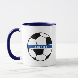 白黒&ブルーサッカーサッカースポーツモノグラム マグカップ
