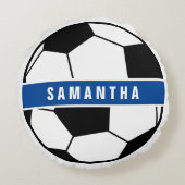 白黒&ブルーサッカーサッカースポーツモノグラム ラウンドクッション (裏面)