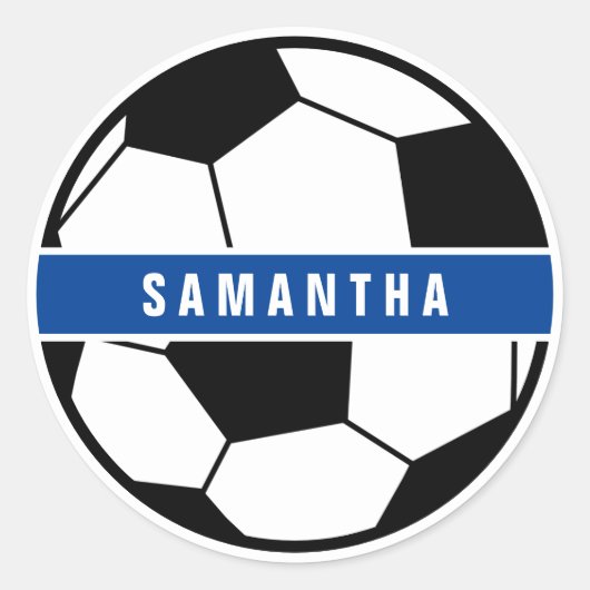 白黒&ブルーサッカーサッカースポーツモノグラム ラウンドシール (正面)