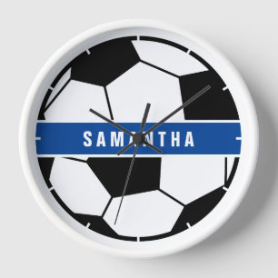 白黒&ブルーサッカーサッカースポーツモノグラム 壁時計