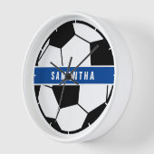 白黒&ブルーサッカーサッカースポーツモノグラム 壁時計 (傾斜)