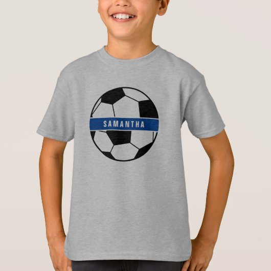 白黒&ブルーサッカーサッカースポーツモノグラム Tシャツ (正面)