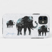 白黒&ブルーフローラゾウ&ダマスク Case-Mate iPhoneケース (裏面(横))