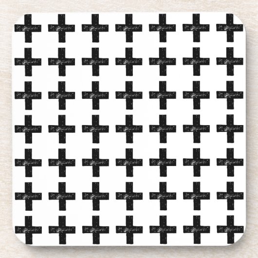 白黒"プラス"算数シンボルLino Cut コースター (正面)