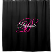白黒・ホットピンクモノグラファンシーム シャワーカーテン (正面)