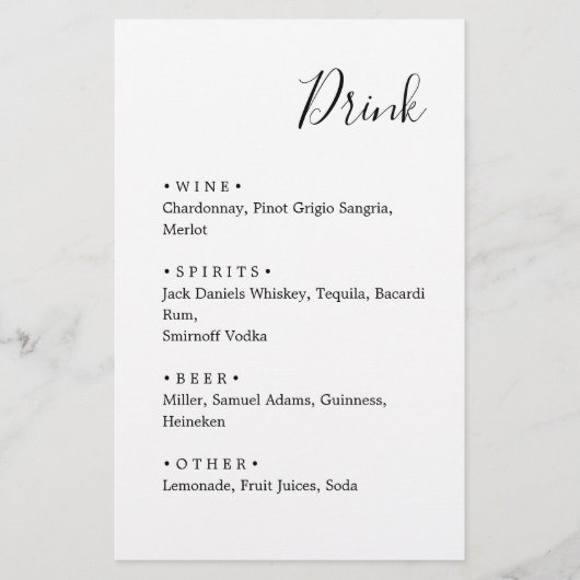 白黒.ミニマスタイリッシュリスト結婚のメニュー (正面)