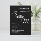 白黒 – モノグラム結婚リングや輪- 招待状 (スタンド正面)