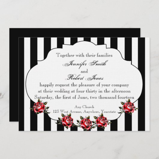 白黒&レッドローズ結婚式招待状 招待状 (正面/裏面)