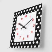 白黒&レッド水玉模様 スクエア壁時計 (傾斜)