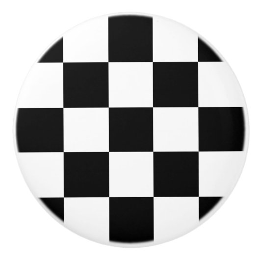 白黒/レース市松模様にフラグ セラミックノブ (正面)