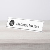 白黒（ロゴ付き）カスタム文字 デスクネームプレート (正面)