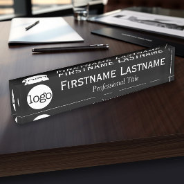 白黒 – ロゴ、名前、プロフェッショナルタイトル デスクネームプレート